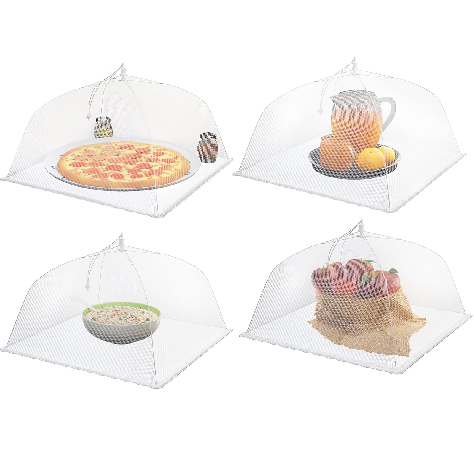 LandReCol Set of 4 Fly Covers, 38 x 38 cm for Foldable Cake Cover, Fly Umbrella, Food Cover, Fly Umbrella, for Food, Fruit, Grills, Party Buffets and Camping Trips