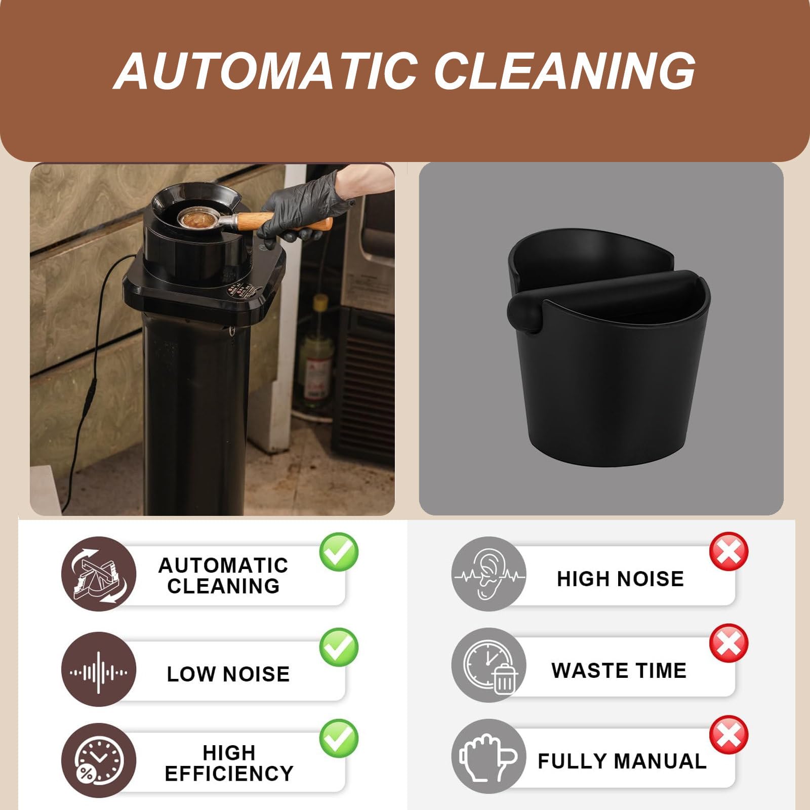 Limpiador De Portafiltros De Café De Escritorio, Revestimiento ExtraíBle, Mango De InduccióN con Arranque AutomáTico, Limpia Los Posos De Café En 3 Segundos, con 3 Cabezales De Limpieza