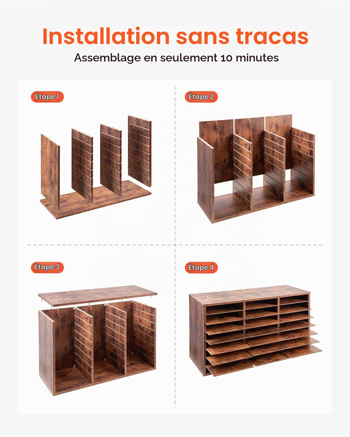 VEVOR Organiseur de littérature 24 compartiments, boîte aux lettres de bureau en bois, panneau de particules, avec étagères amovibles, trieur de fichiers pour dossiers, document, papiers, marron foncé