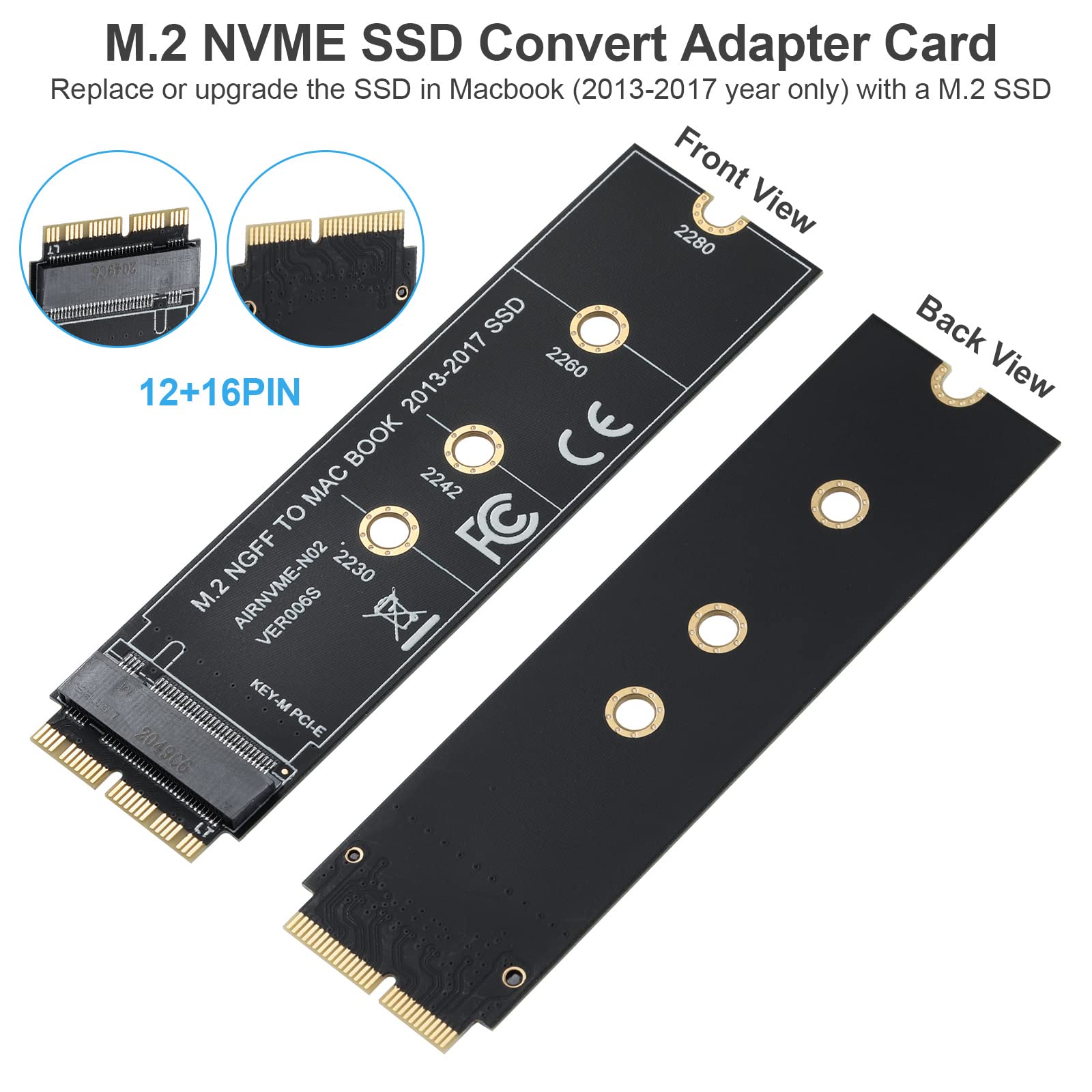 YABOANG M.2 NVMe SSD to 12+16Pin Yükseltme Adaptörü, MacBook Air