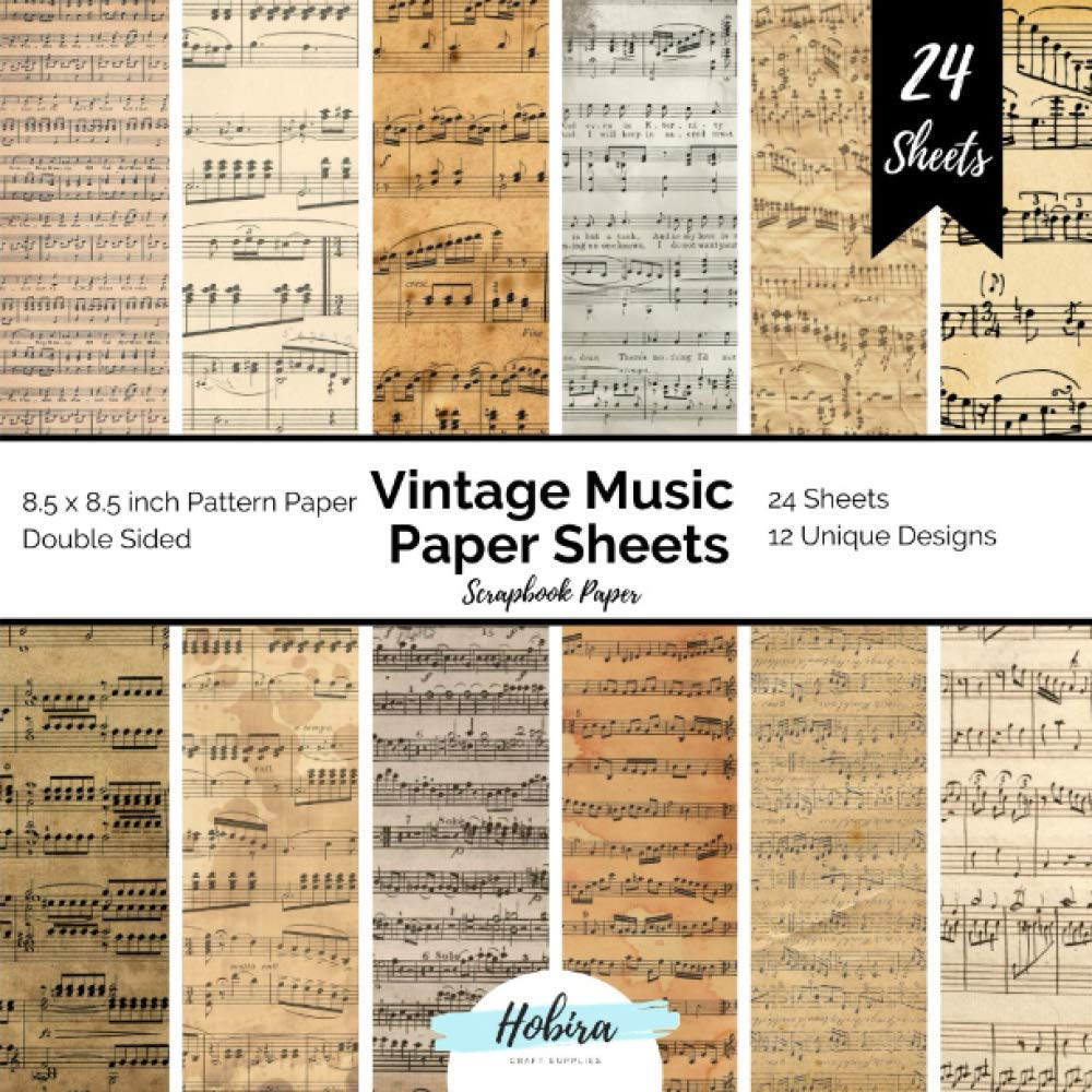 Vintage Music Paper Sheets Scrapbook Paper: Pattern Paper Double Sided 8.5x8.5 Decorative Paper for Card Making, Origami, Art Craft Projects and Scrapbook Journal 24 Music Paper Sheets