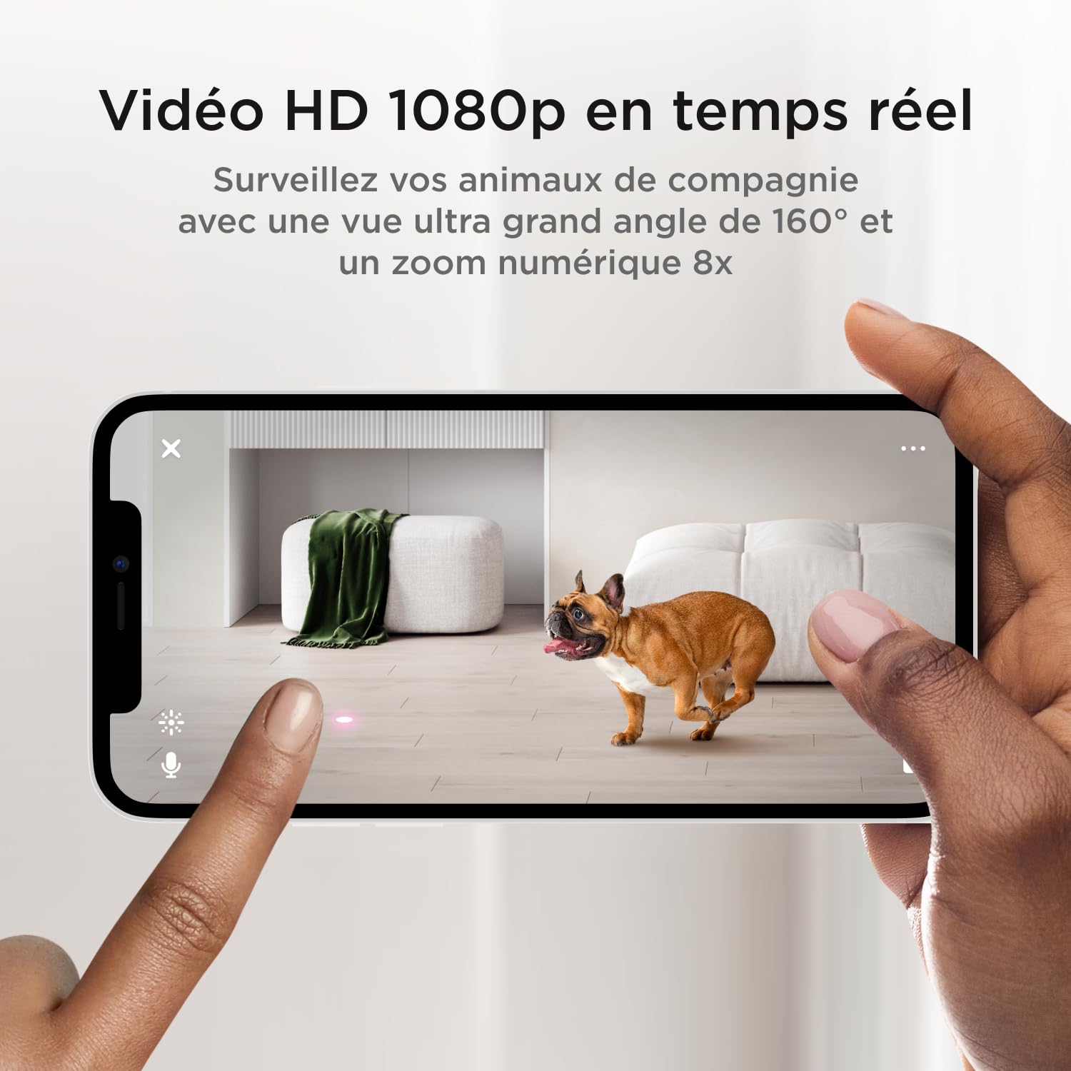 Caméra Wi-Fi Petcube Play 2 pour animaux avec jouet laser, vidéo HD 1080P, vue 160°, audio bidirectionnel, alertes IA, vision nocturne, surveillance