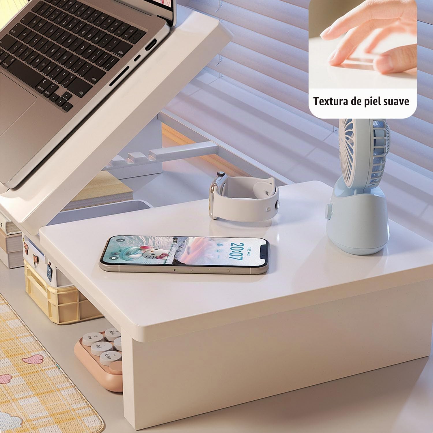 Soporte Portatil Escritorio,51,5*24*9,5 Cm Multifuncional,Altura Ajustable En Cinco Niveles,Diseño Ergonómico,Adecuado Para Leer y Trabajar,Apto Para Computadoras Portátiles De Menos De 17 Pulgadas