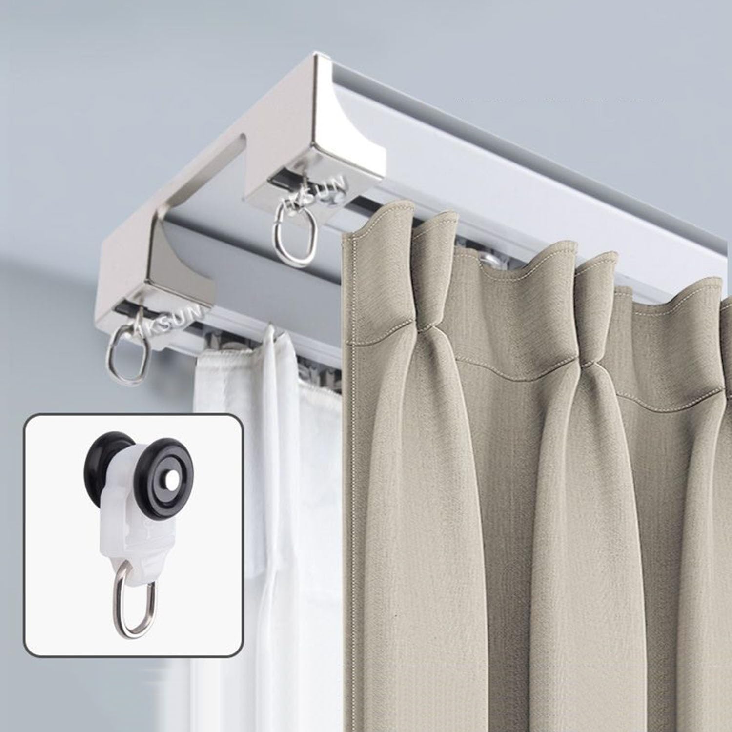 Merunnry White Heavy-Duty Curtain Double Track Aluminium Curtains Rails Double Row Ceiling Curtain Track Room Divider Ceiling Mounted Curtain Double Rails For Living Room Bedroom Room Shower Divider(,2.5M/8.2Ft