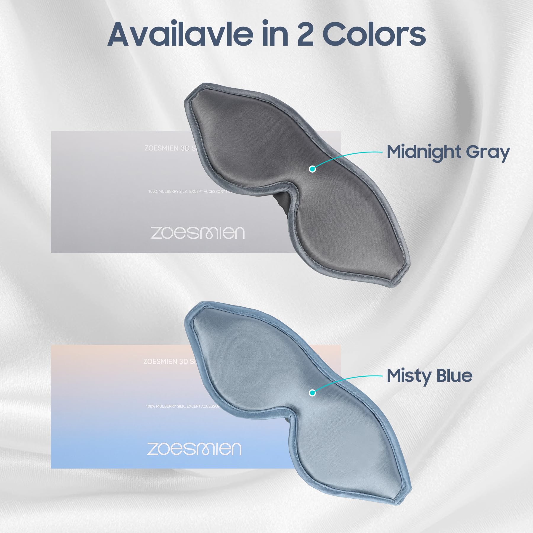 Schlafmaske Seide – Augenmaske aus 100 % Maulbeerseide, ZOESMIEN 3D-konturierte Augenmaske für Damen und Herren, lichtblockierende Seitenschläfer-Schwellungen, trockene Augen, einzigartiges