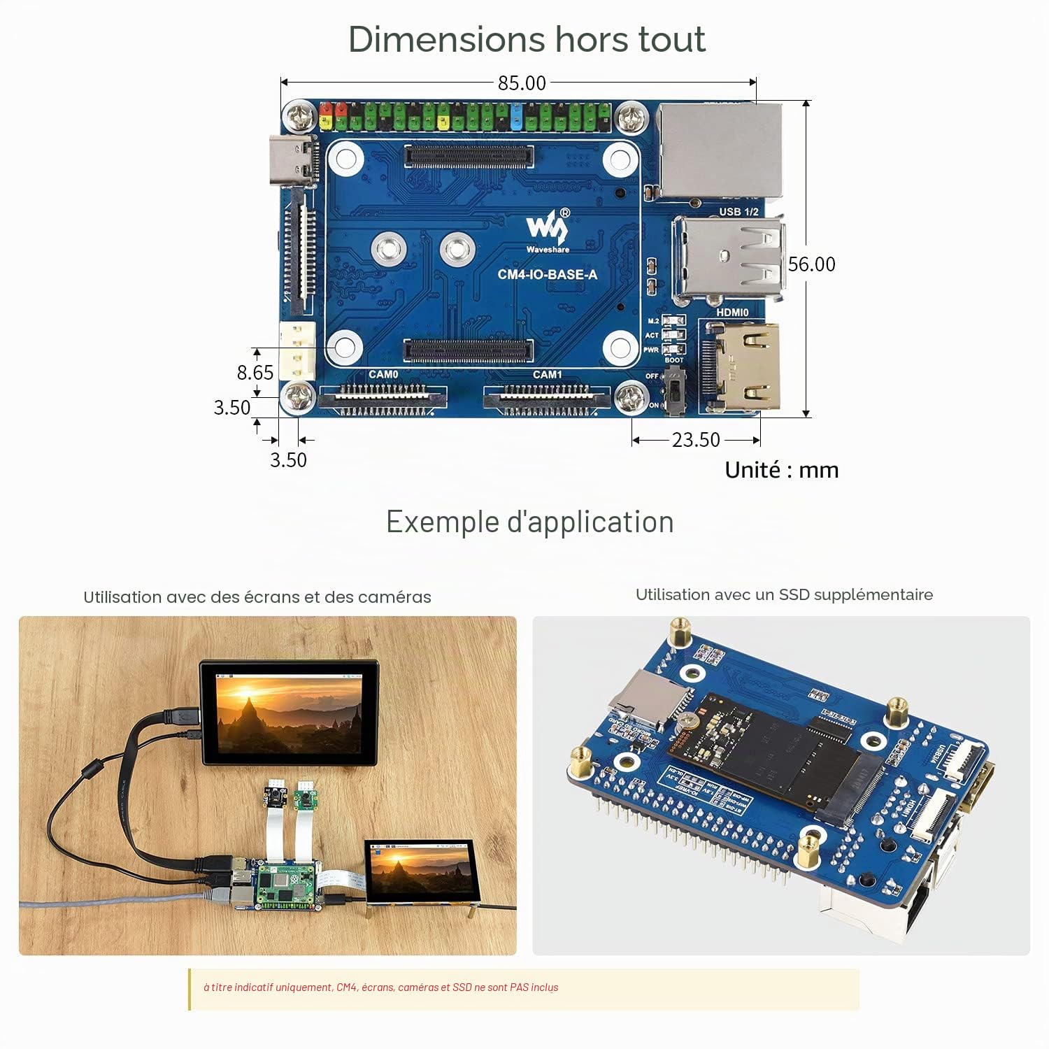 Mini Carte de Base pour Raspberry Pi Compute Module 4 Lite/EMMC Series Module, avec Prise CM4 et Raspberry Pi 40PIN GPIO en-tête à Code Couleur, pour évaluer CM4 ou Intégré dans Le Produit Final