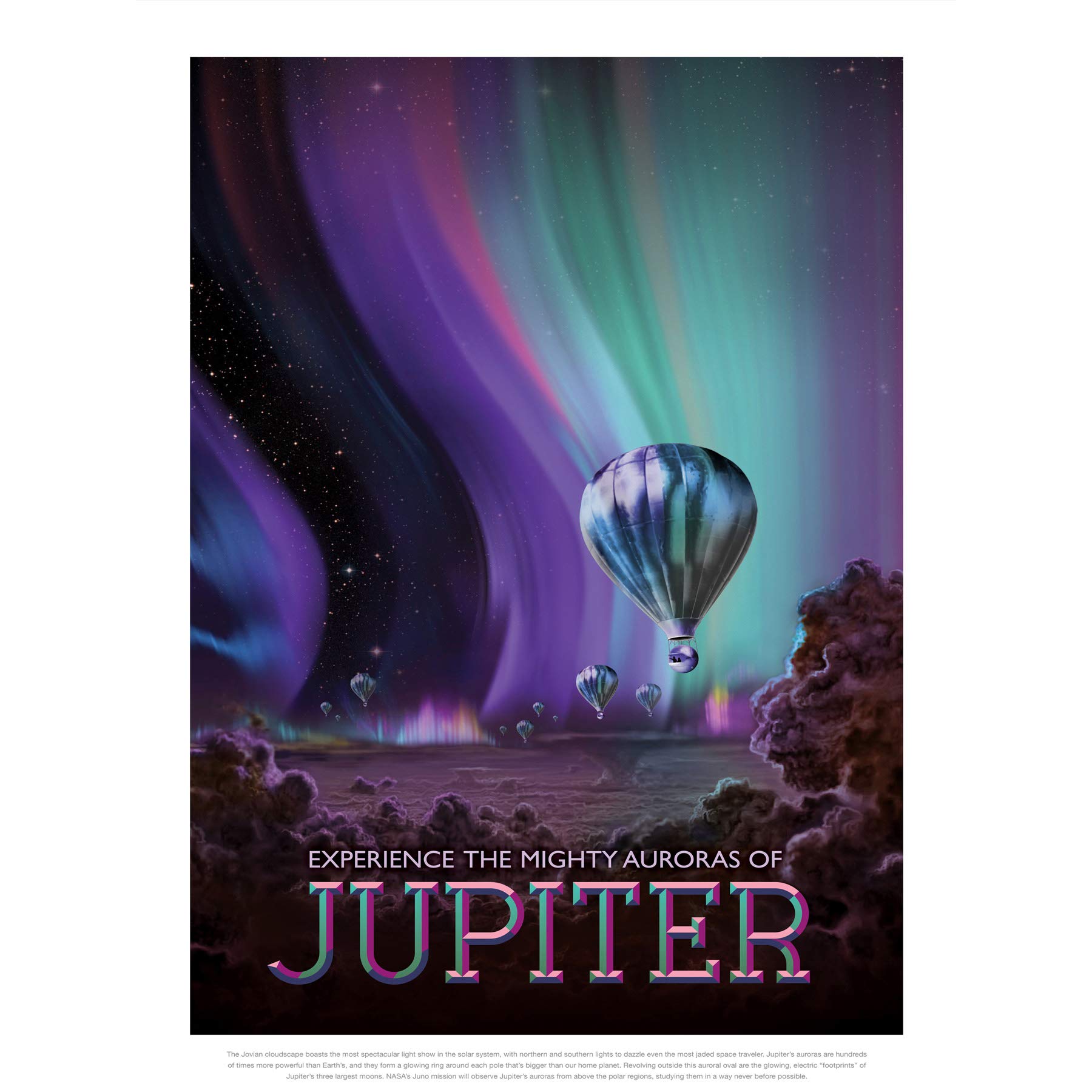 Jupiter Mighty Auroras NASA Space Tours Travel Large XL Wall Art Canvas Print