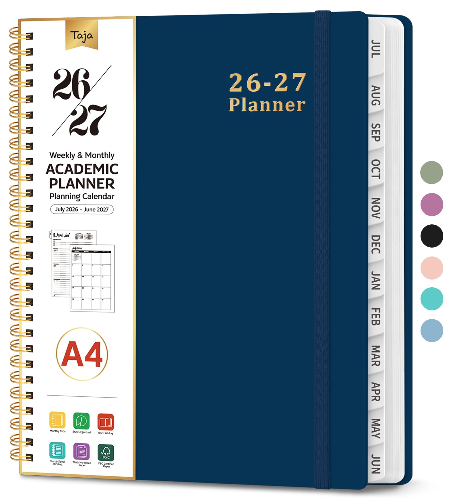 Planner 2026-2027, Weekly and Monthly Calendar Academic Planner for Women, July 2026 - June 2027, Spiral Bound School Planning Tool, Perfect for Teacher, Student, Women & Men, A4 (8.5" x 11"), Navy