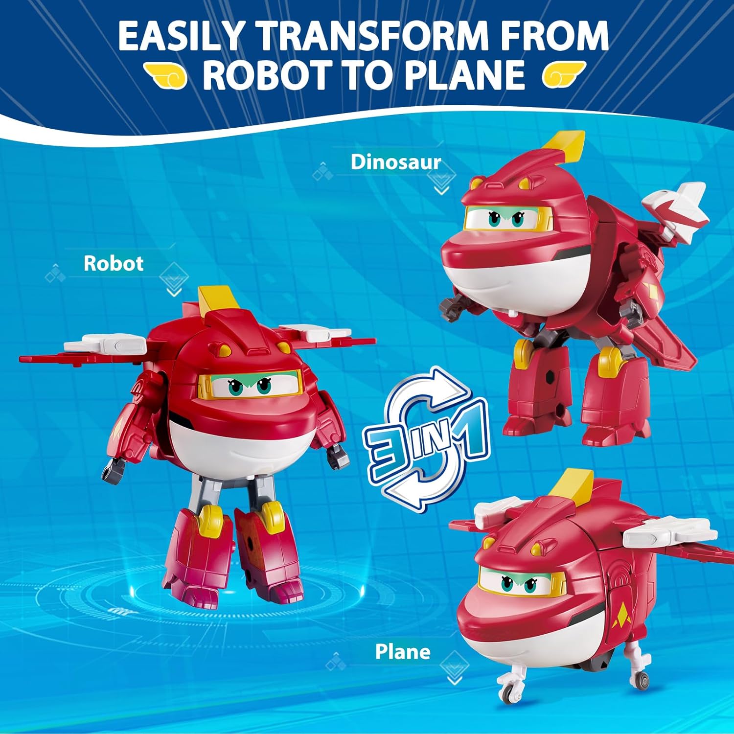 Super Wings Transformable Toys Playset, 5 in Sharky and Rattie Airplane Transforming Figures Toys Set, 3 in 1 Mode Rescue Bots Toy for Boys Girls, Plane Toy for Toddlers Kids Age 3 4 5 6