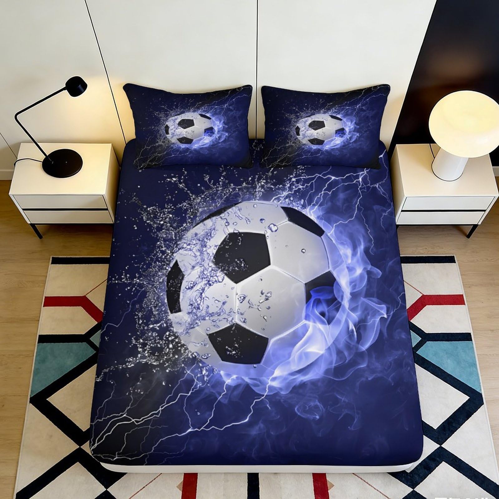 Jqzkxnhpbr Style-8 3D Printed Electric Soccer Fitted Sheet Microfiber Breathable Splash Football Bed Cover For Bedroom Guest Room Decor 90X200x25cm