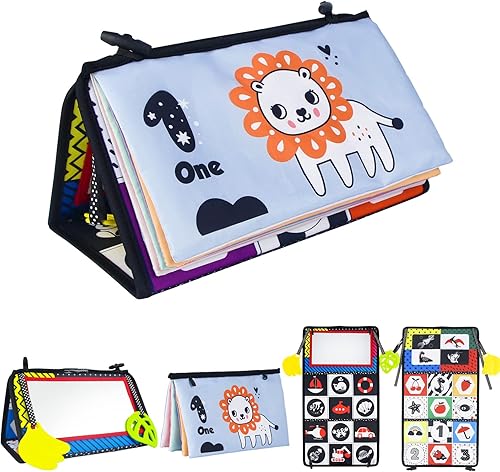 Hapavis Juguetes para el tiempo boca abajo, libros de tela con espejo y mordedores, serie de números de juguete educativo temprano de alto contraste