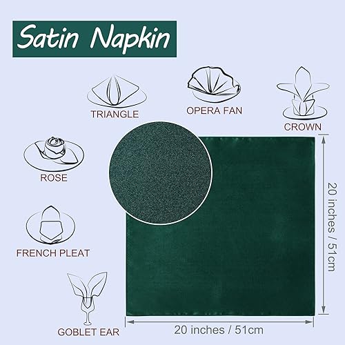 Miniatura 2 de Paquete de 30 servilletas de satén de color verde bosque de 20 x 20 pulgadas, servilletas cuadradas suaves de tela sedosa, decoración de mesa para