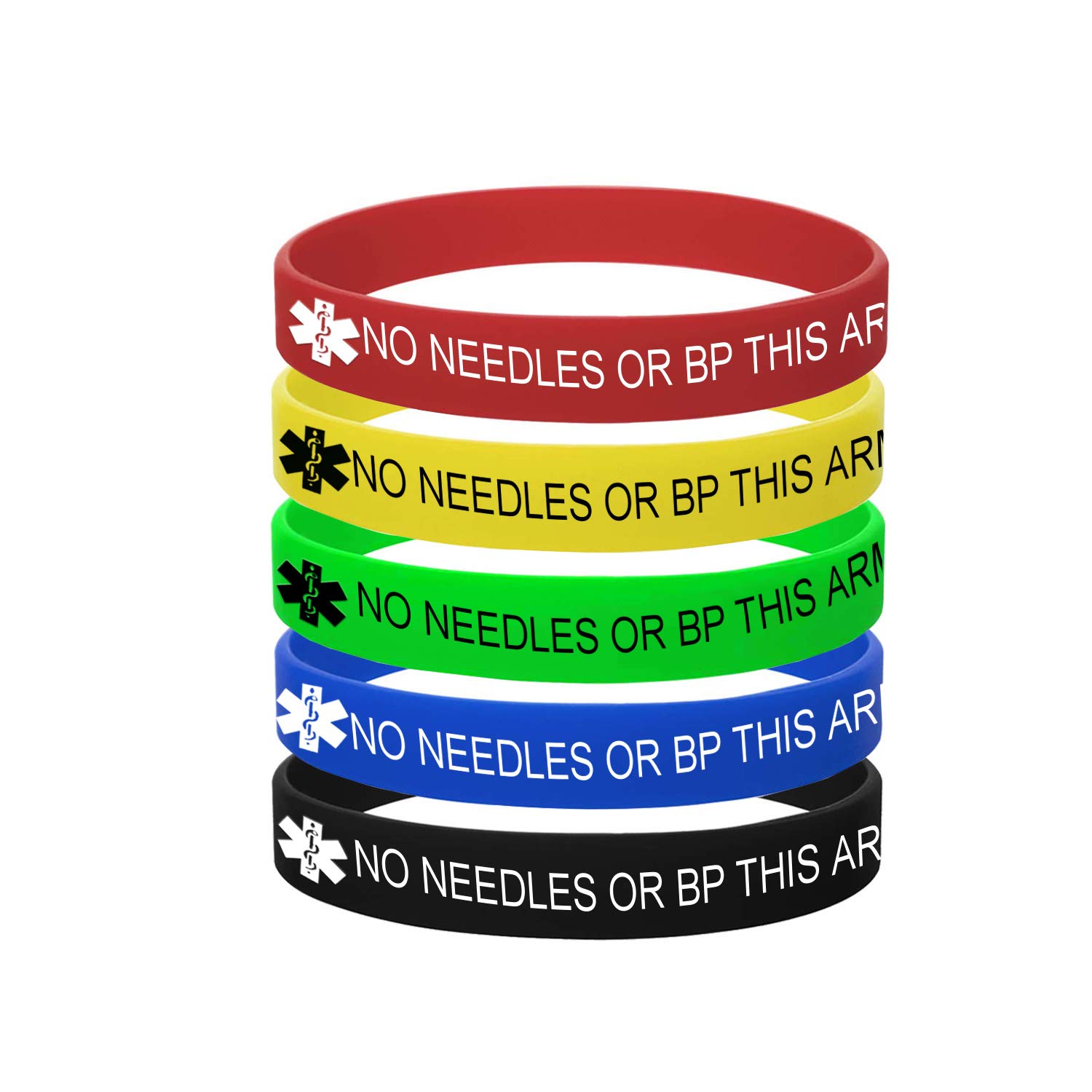 5 Color Pack-Personalized Engraved Medical Alert ID Jewelry Food Drug Allergy Bracelets,100% Silicone Rubber ID Survivor Bracelet Band,Emergency Contact Bracelet,Diabetes Bracelet,5.5"-7.9"
