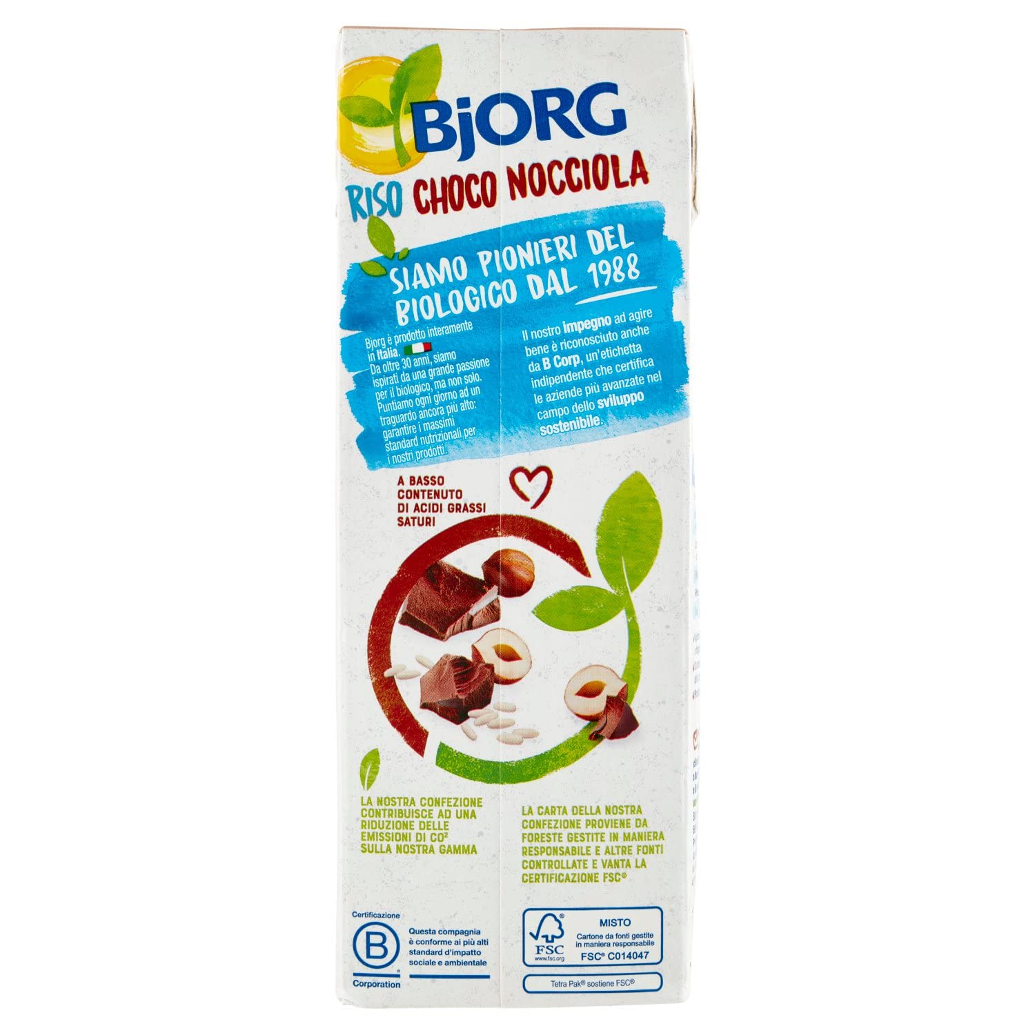 BJORG Bevanda di Riso al Cioccolato e Nocciole, Bevanda Vegetale a Basso Contenuto di Grassi, Senza Glutine, Gusto Goloso, Vegan, Prodotto in Italia,1L (Confezione da 6)