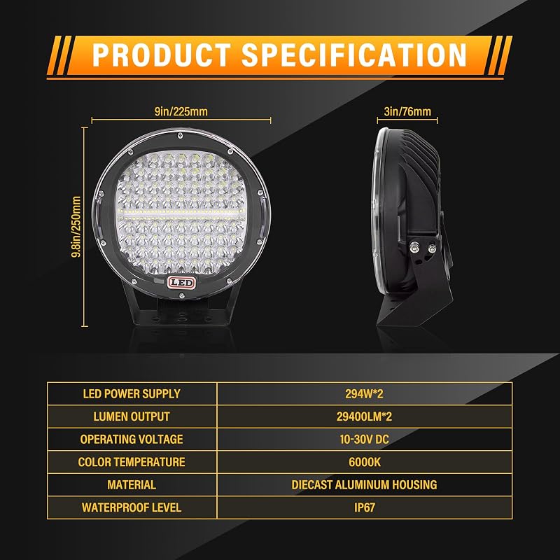 AUXTINGS 2db 23cm 294W LED munkalámpa piros kerek 24000lm vízálló spotlámpa teherautóhoz ATV traktorhoz
