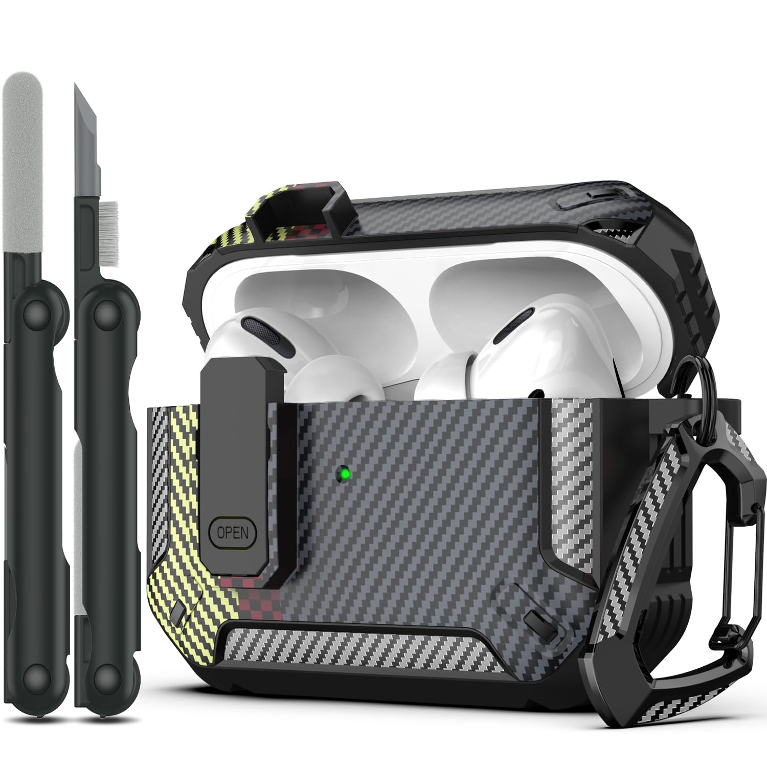 RFUNGUANGO - Funda para AirPods Pro 3 con Cierre y Kit de Limpieza, Transparente, rígida, para Videojuegos, con Soporte para teléfono Integrado, antigolpes （Naranja） — view 44