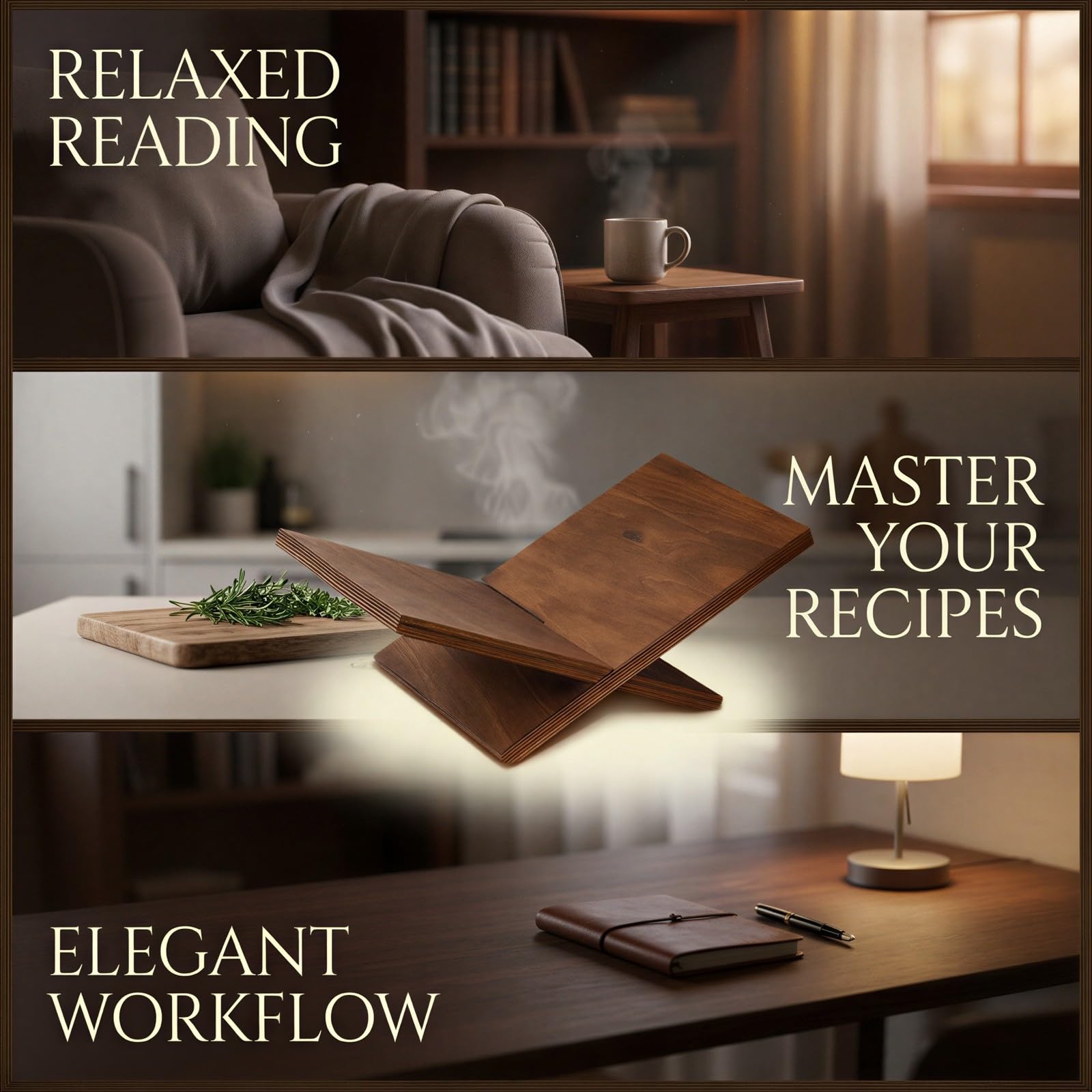 Support de livre en bois, support de livre avec design européen en croix, porte-livre et porte-recettes pour lecture sur bureau, affichage de recettes, bureau, maison, cuisine, pour le quotidien