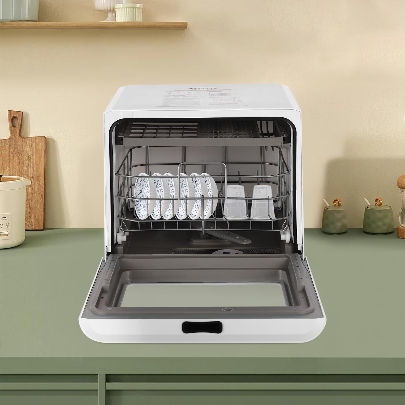 Lavavajillas de mesa, máquina de lavar platos de 800W con pantalla LED, lavavajillas de sobremesa con 4 programas de lavado, mini lavavajillas sin conexión de agua para apartamentos pequeños y