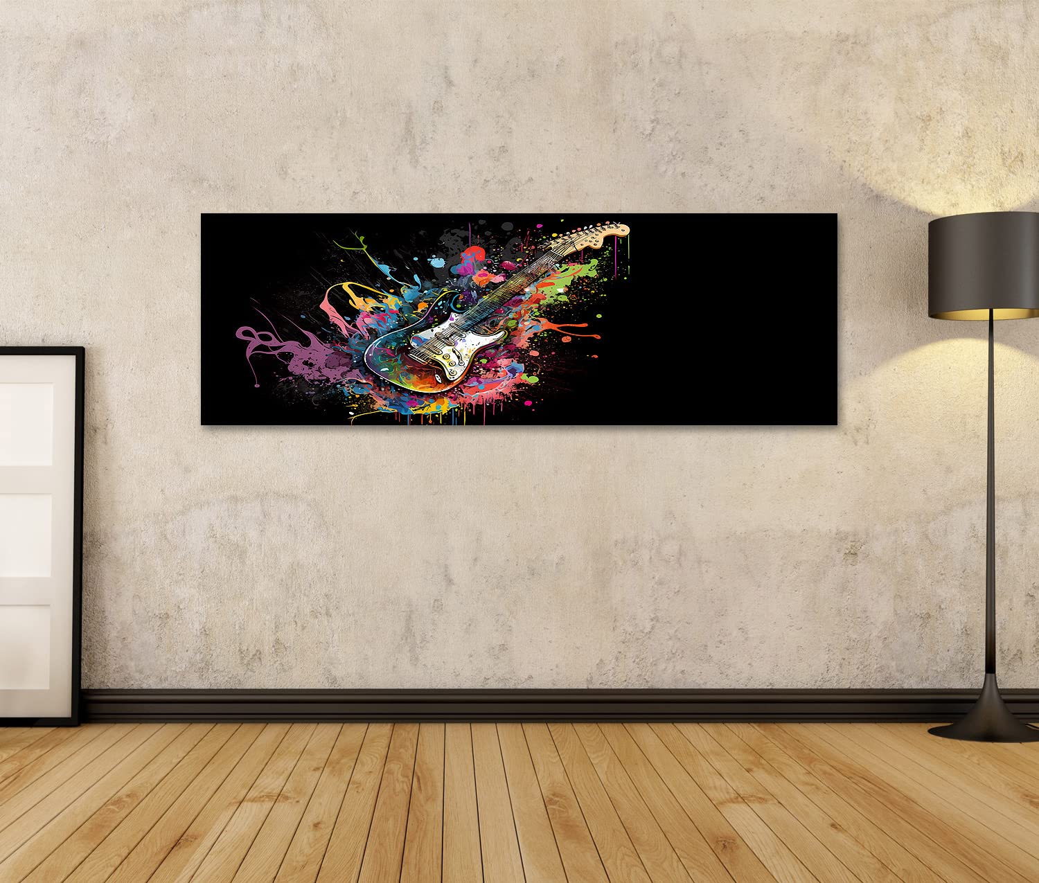 islandburner Stampa su tela Chitarra Elettrica Colorato Schizzi di Colore Sfondo Nero Hard Rock Immagini Murali Poster