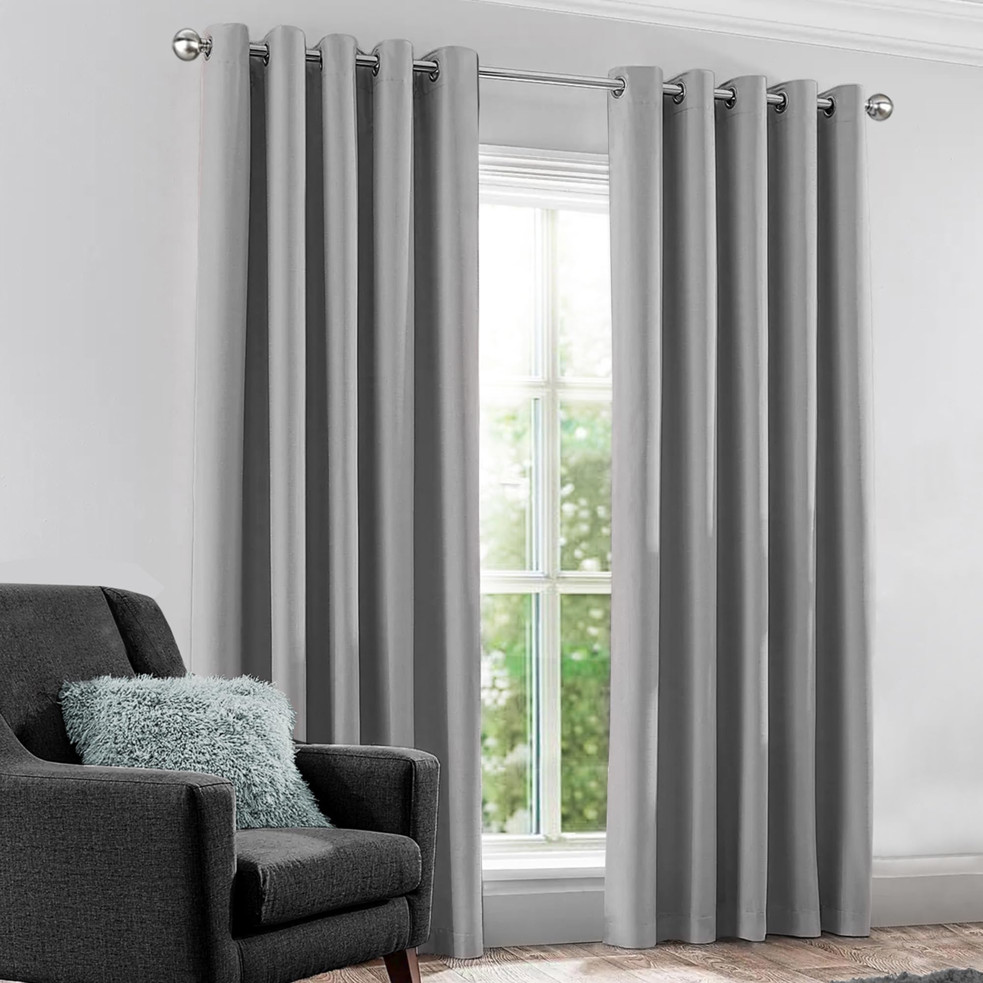 Velosso Thermal Insulated Blockout Curtain Panels Pencil Pleated Taped Blackout Curtains (Kassidy Silver Grey, W44 x L54)