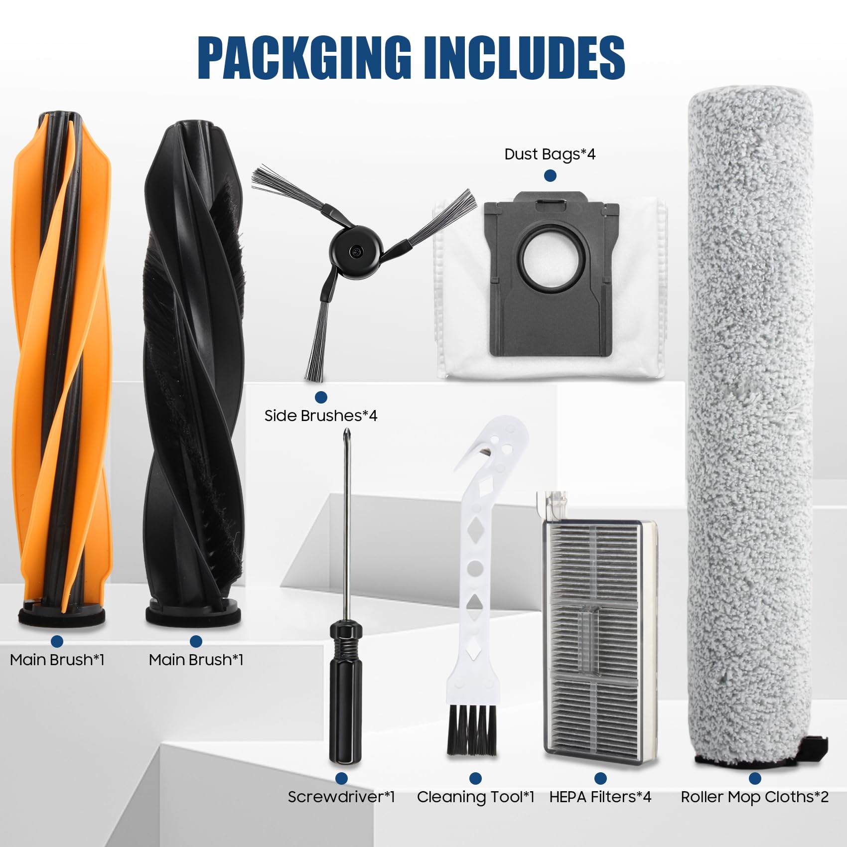 Juego de accesorios para robot aspirador Dreame Aqua10 Ultra Roller Complete, pieza de repuesto con 4 bolsas para el polvo, 4 cepillos laterales, 4 filtros, 2 rodillos de limpieza, 2 cepillos