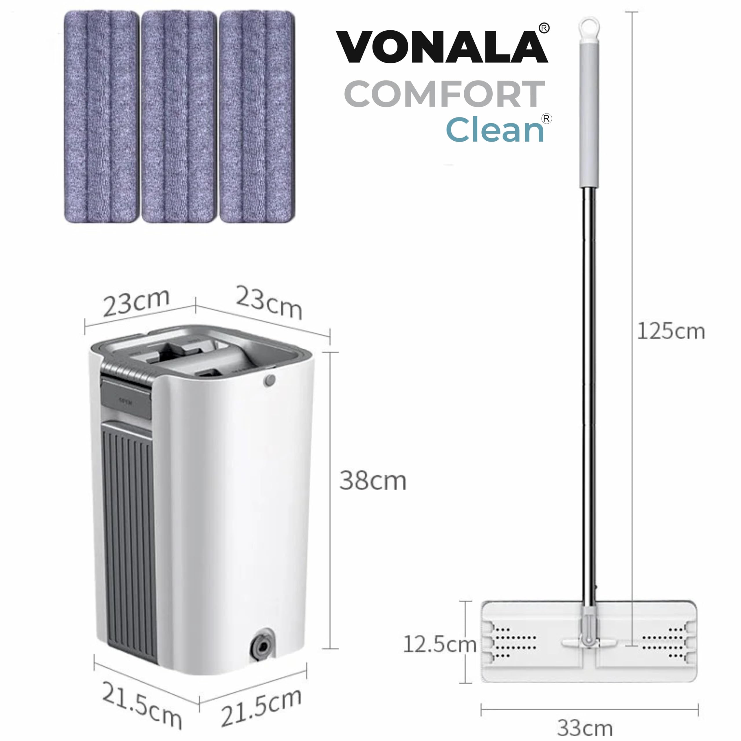 Mopa Fregona con Cubo Escurridor ComfortClean, Mopas de Limpieza Suelos, Mopa para Limpiar Azulejos y Paredes, Cubo Fregona Escurrefacil, Incluye Guía de Limpieza Doméstica, Fregona Mopa con Cubo