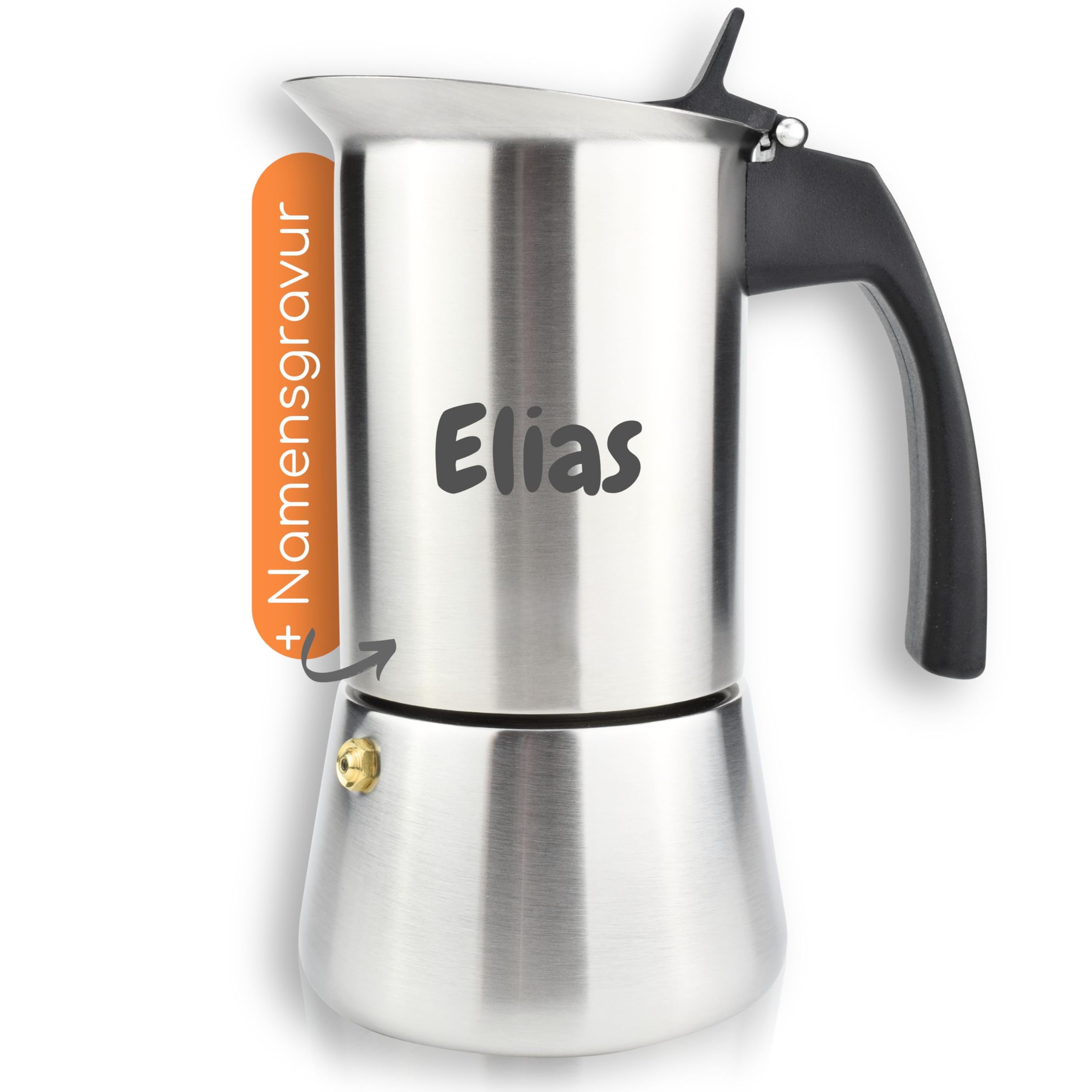 Milu® Espressokocher mit Gravur personalisiert - als Geschenk-Idee Ostern Einweihungsgeschenk Muttertag Mitarbeiter Weihnachten Geburtstag Frauen Mama (Schwarz, 100ml (2 Tassen No Induktion) + Gravur)
