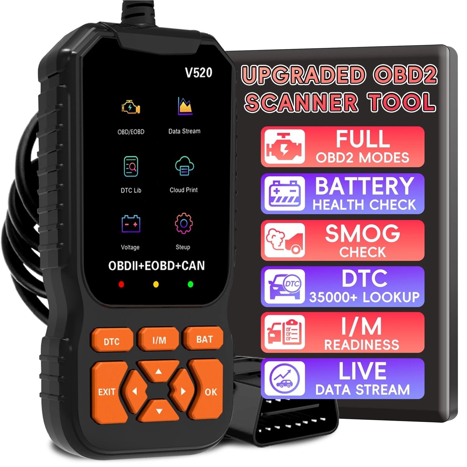 OBD2 Car Scanner Diagnostic Scan Tool,Professional Mechanic Vehicle Fault Code Reader,Auto Read Check Engine Light Fo