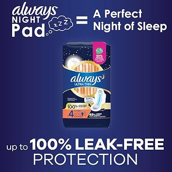 Always Ultra Thin Feminine Pads for Women, Size 5, Extra Heavy, Overnight Absorbency with Wings, (92 Count Total)