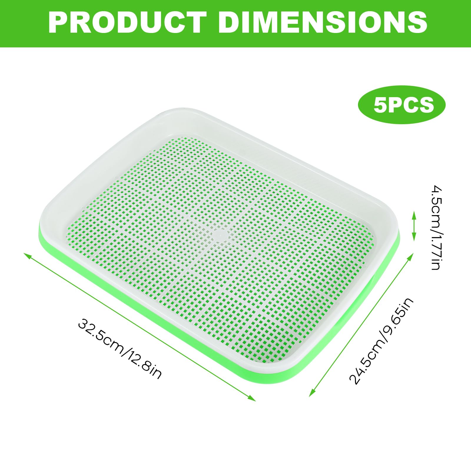 ZONJIE 5 bandejas para germinar brotes – Seed Sprouter Tray – Bandeja para germinar 32 cm x 25 cm Berro bandeja germinación bandeja para germinar microgreens, berros, frijol mungo, alfalfa, hierba de