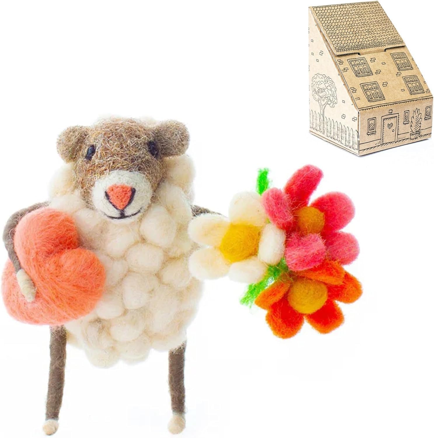 Sew Heart Felt Women's Heart And Flowers Sheep | | Handmade For Mum | Hand-Felted Wool Sheep Ornament | Cute Keepsake Decoration