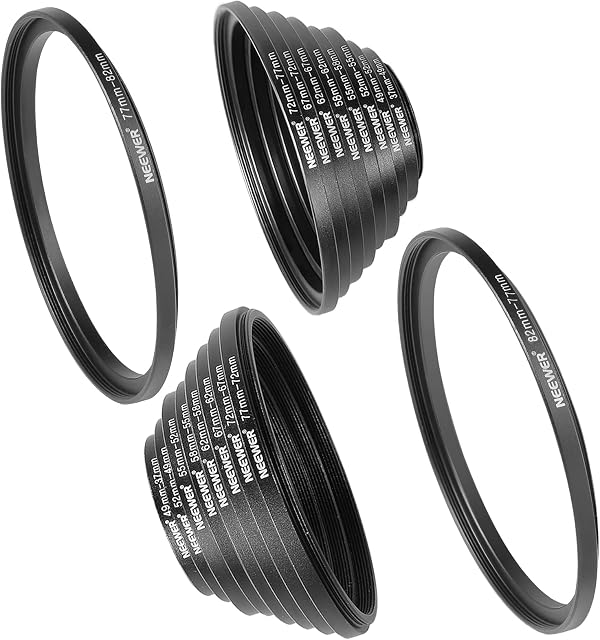 Neewer 18 Kit d'adaptateur de filtre d'objectif pour caméra en métal - 9 Les pièces de l'anneau de marche vers le haut Setand 9 Ensemble de pièces de bague étape vers le bas pour Canon Nikon Sony Olympus DSLR Caméra, Noir