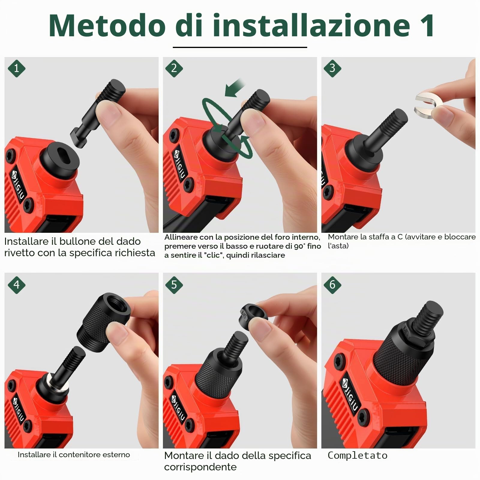 JiGiU Chiave per Inserti Filettati, 13 Pollici, Rossa, Kit 110 Pezzi Design Rivoluzionario a Inserimento Rapido - 7 Mandrini (M3-M12) e Valigetta Portatile - Perfetta per Fai-da-Te