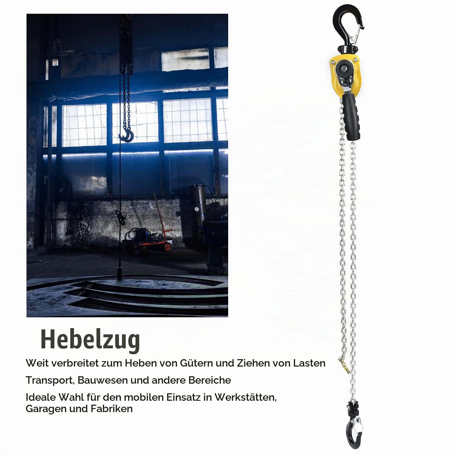 Hebelzüge Flaschenzug Kettenzug Ratschenzug 500 kg Tragfähigkeit mit Hebelblock-Heberolle Mini Tragbare Heberatsche mit 1,5 Meter Kette