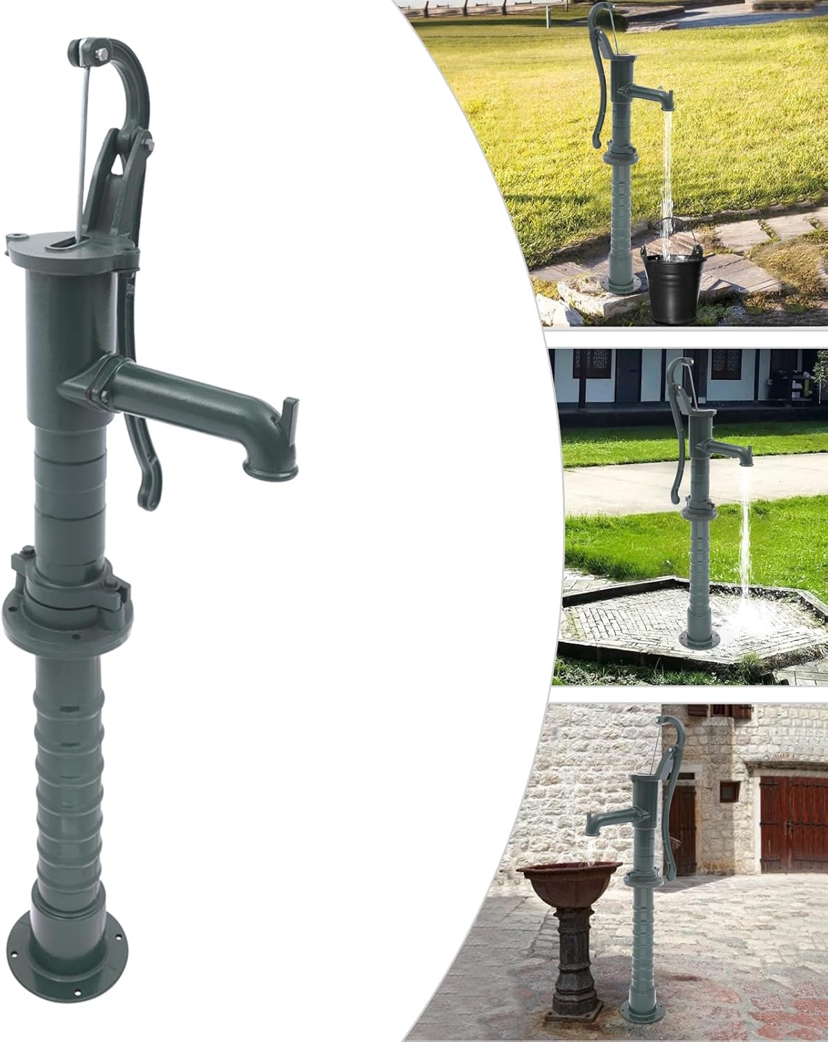 Suction Pump,Pitcher Pump Press Suction Manual Water Jet Pump Hand Well Deep Water Pump Well Press Pitcher Hand Shake Suction Pump Groundwater for Outdoor Garden Farm Work (Green, Water Pump Set)