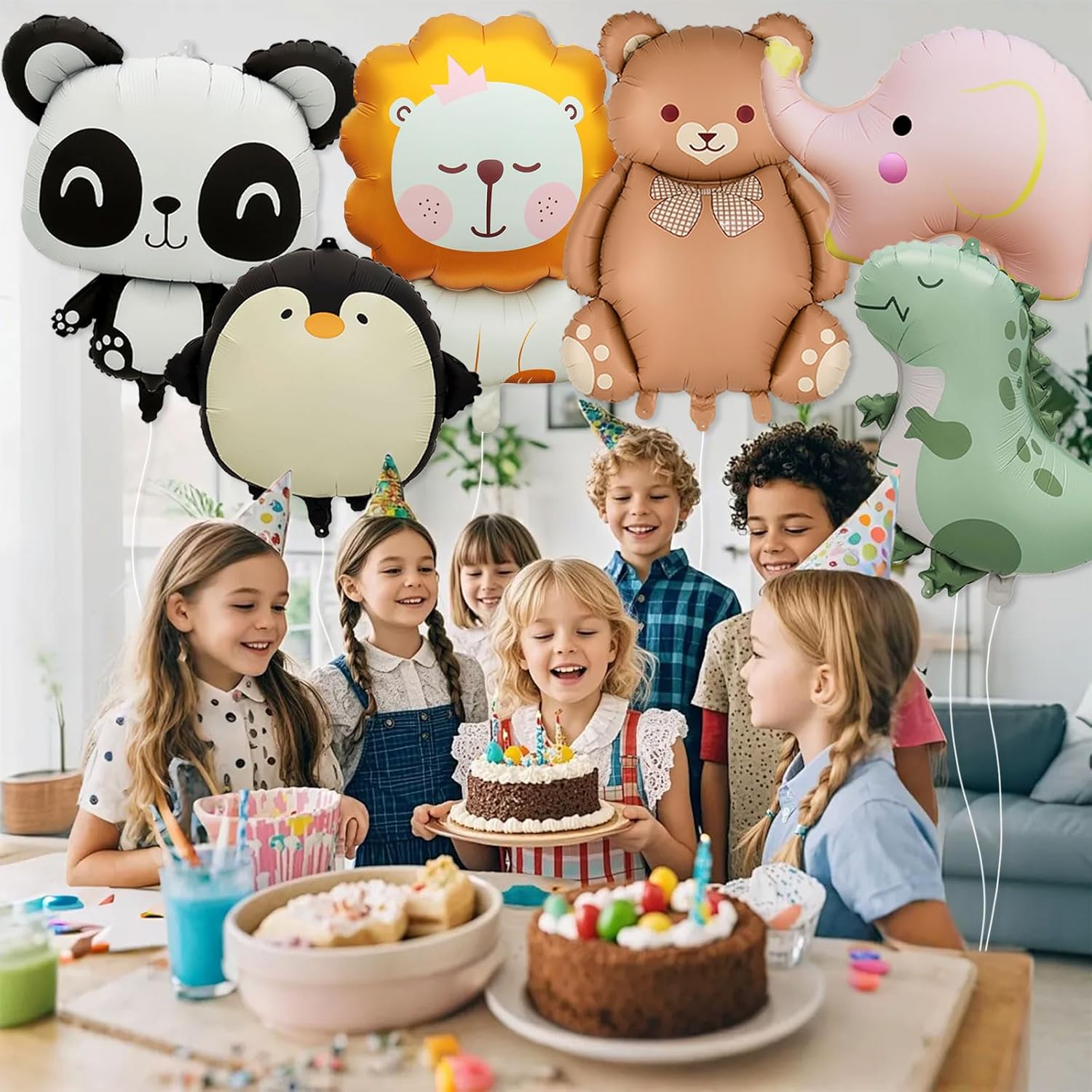 6 Pcs Cute Animal Balloons Giant Jungle Safari Animal Foil Balloons Set for Lions pandas, dinosaurs, elephants, penguins, and bears for Wildlife Theme Zoo Birthday Baby Shower Party Decor Supplies - Image 6