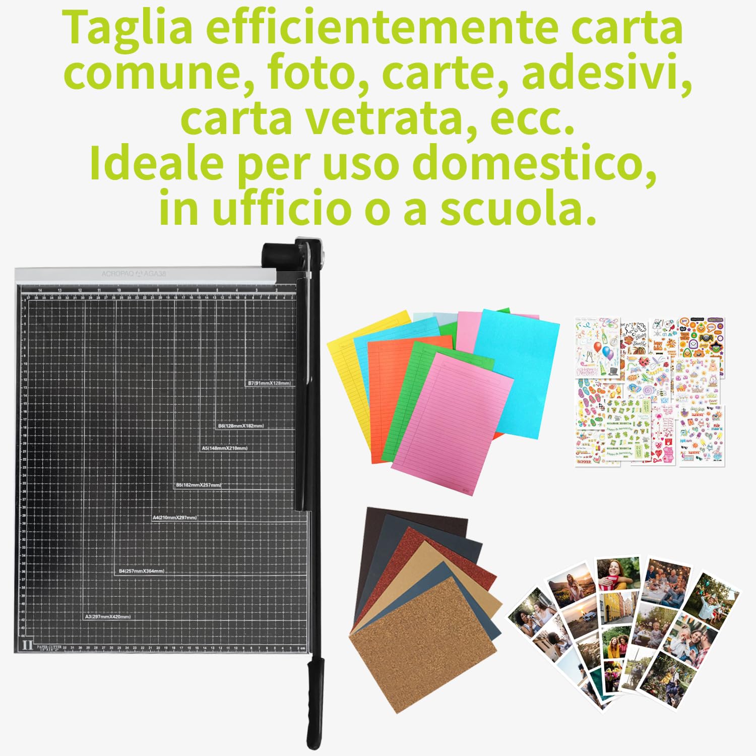 ACROPAQ Taglierina per Carta, Con Capacità di Taglio di 8 Fogli, Taglio Fino a 460 mm, Dimensioni Compatte - Tagliacarta a Leva per A3 e A4, Taglia Carta di Precisione