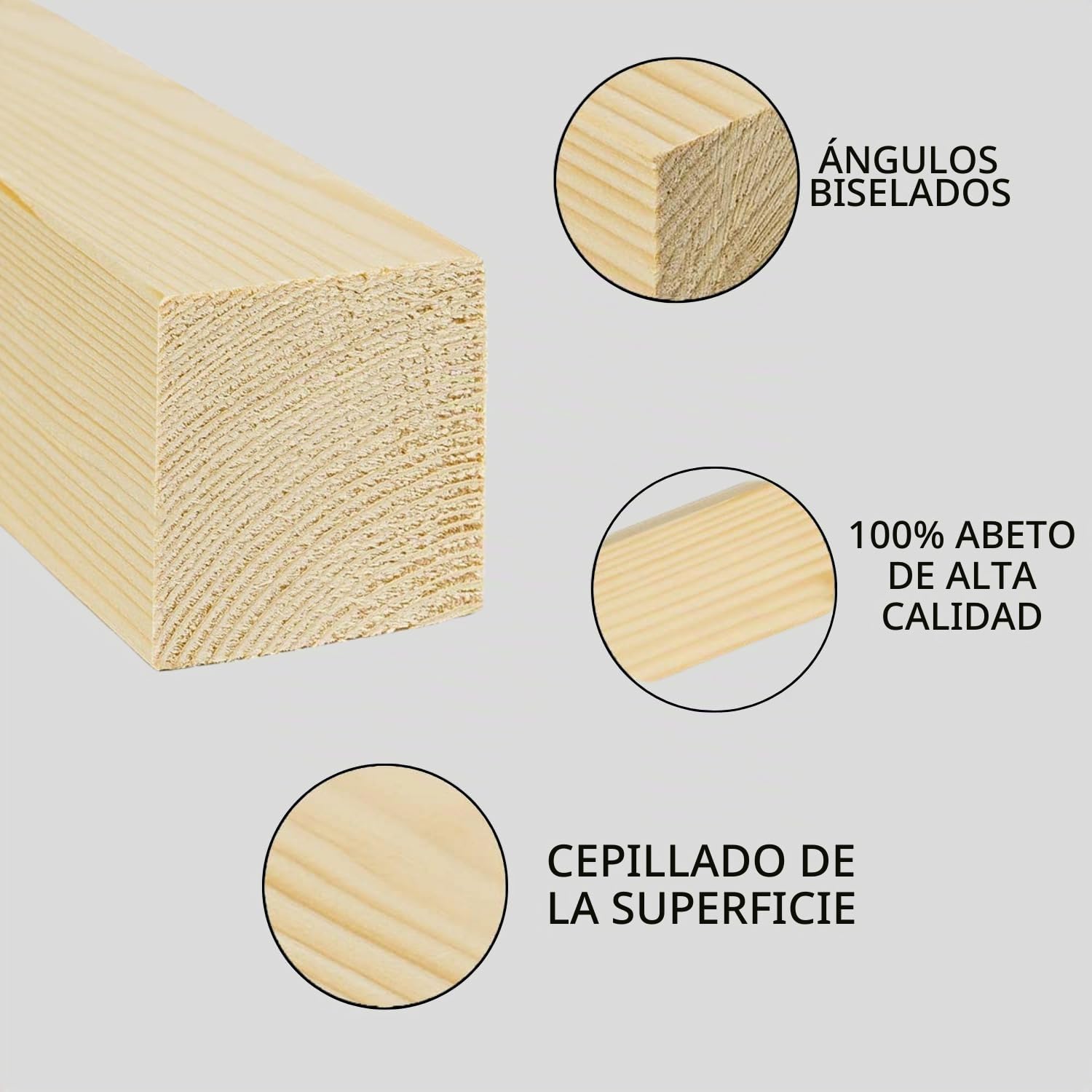 Twe - Listones de madera maciza de abeto 50 x 50 x 3 metros diferentes tamaños cepillados en cuatro lados con chaflán en aristas, fabricado en Italia, paquete de 2 unidades