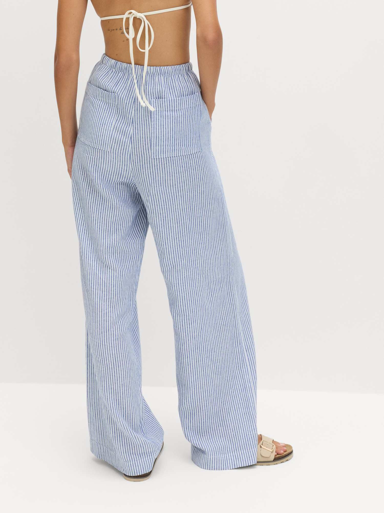 Marks & Spencer Damen Leinen Hose Regular | Mit mittlerem Bund, Beinform: Weites Bein, Waschung: Mittelblau, Zum Reinschlüpfen, Leicht