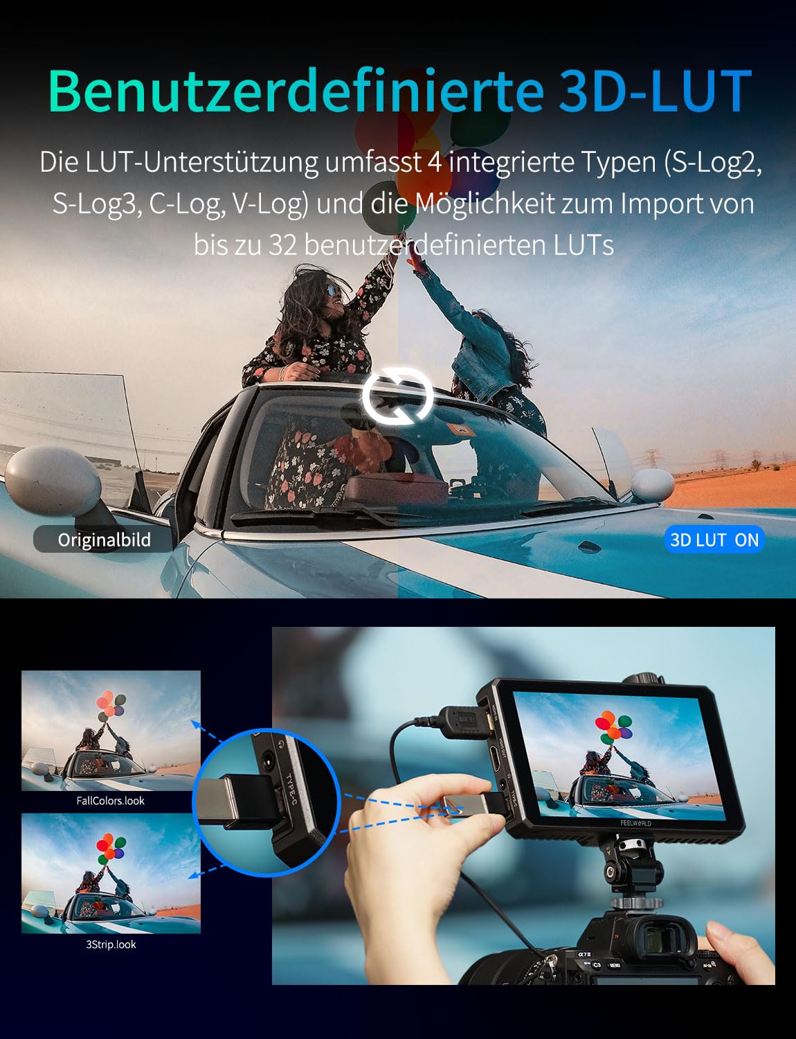 FEELWORLD SC6 3G-SDI Kamerabildschirm 6 Zoll Touchscreen 1500Nit Full HD 1920x1080 IPS Monitor mit 4K 60Hz 3D LUT HDR, Aluminiumgehäuse, inklusive F750 4400mAh Akku und Tasche