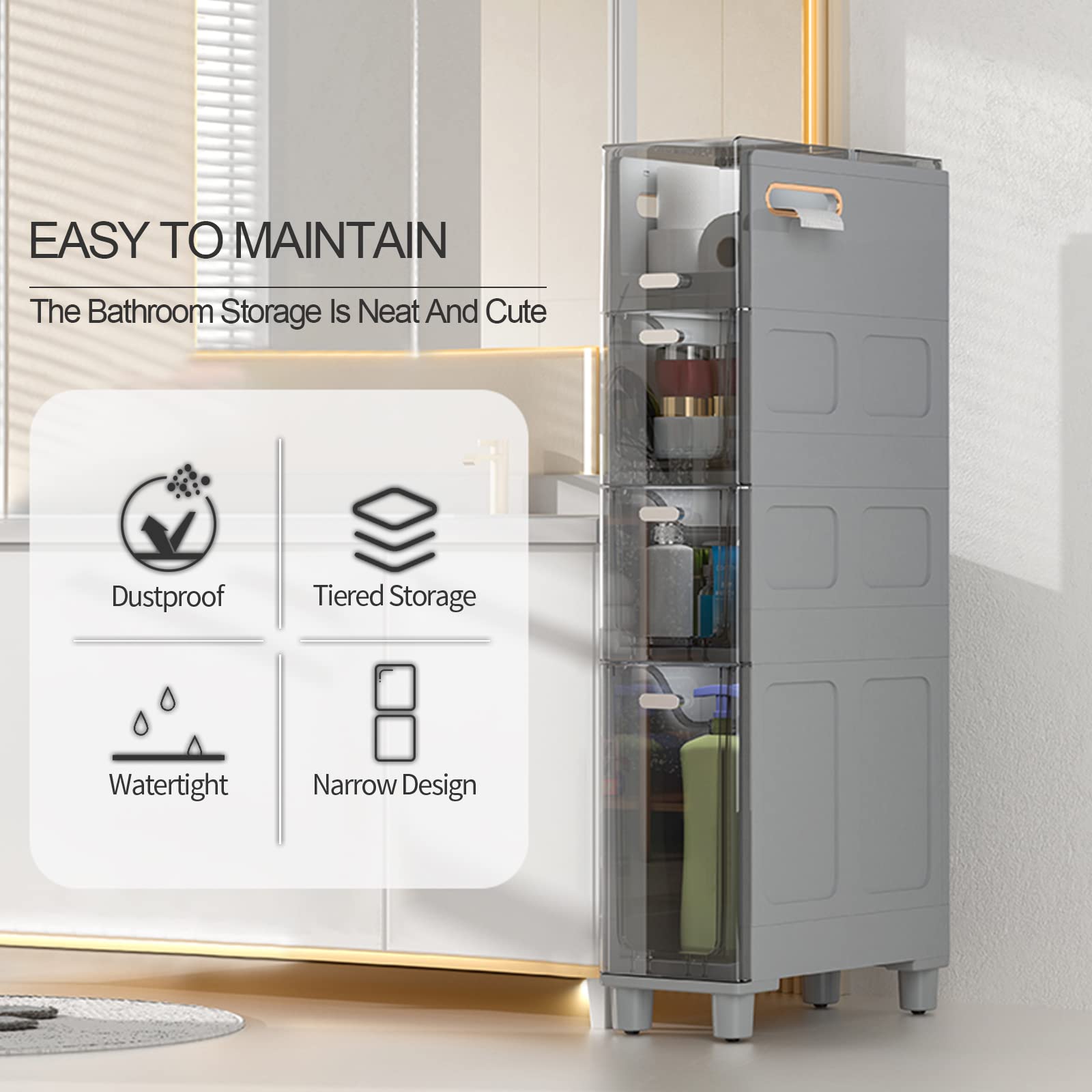Amazon｜背の高い狭い収納キャビネット、トイレットペーパー収納付き3