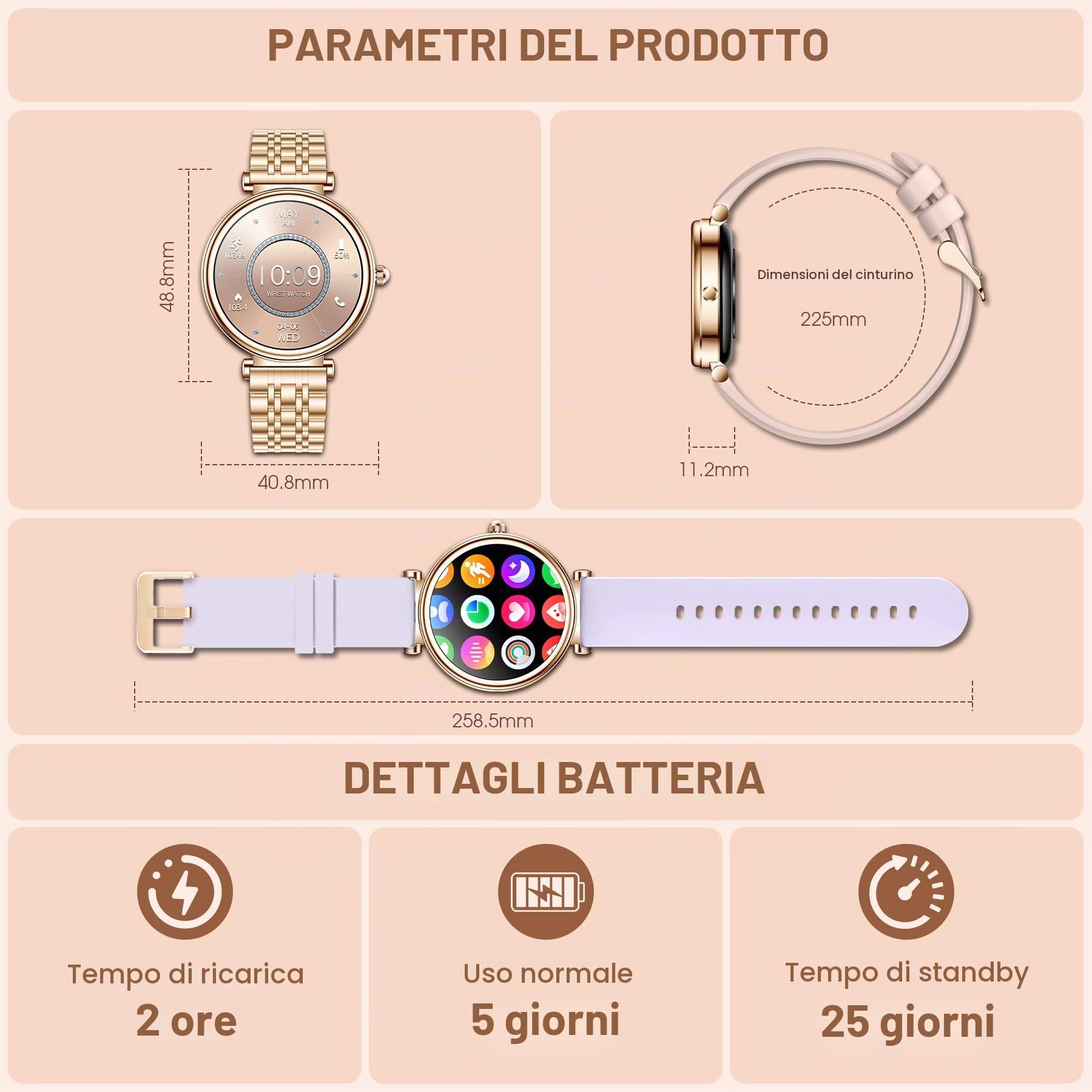 Smartwatch Donna con Effettua/Risposta Chiamate, 1,27" Orologio Digitale Fitness, 120+ Sportive Contapassi/Cronometro, Sonno/Cardiofrequenzimetro, Impermeabile IP67 Android/iOS Smart Watch
