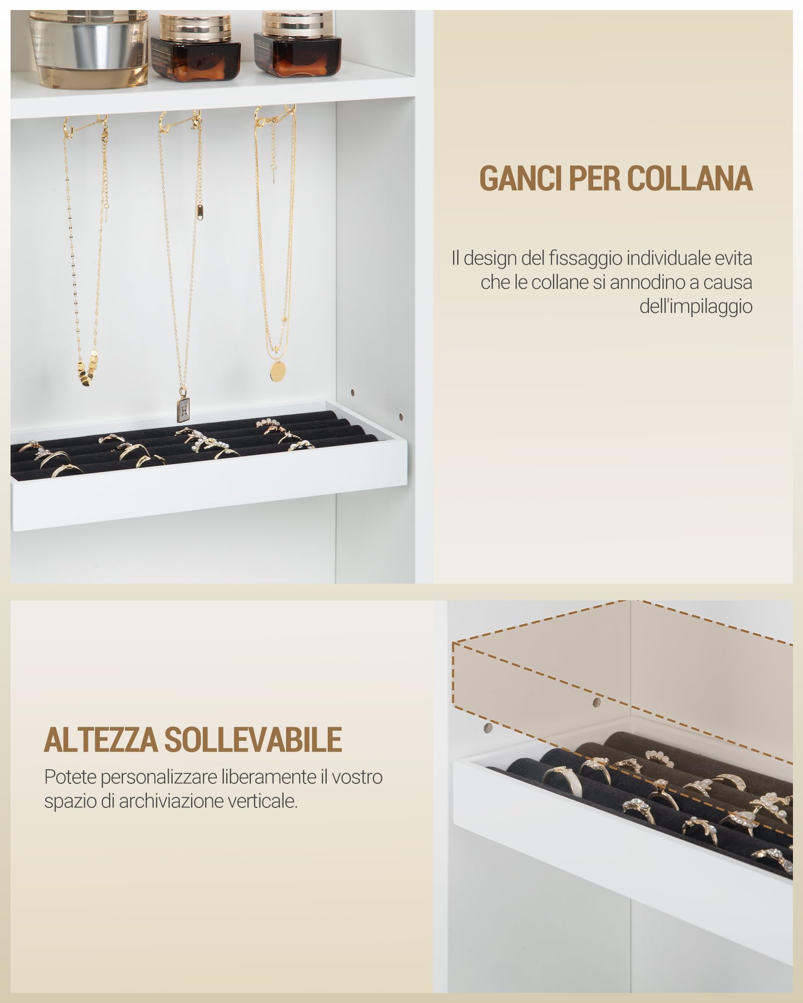 Hzuaneri 120 cm Toeletta da Trucco con 8 cassetti, Grande Specchio con Illuminazione LED RGB, Luminosità Regolabile, Contenitore per Gioielli Integrato, Piano di Lavoro Largo con Comodino, Bianco