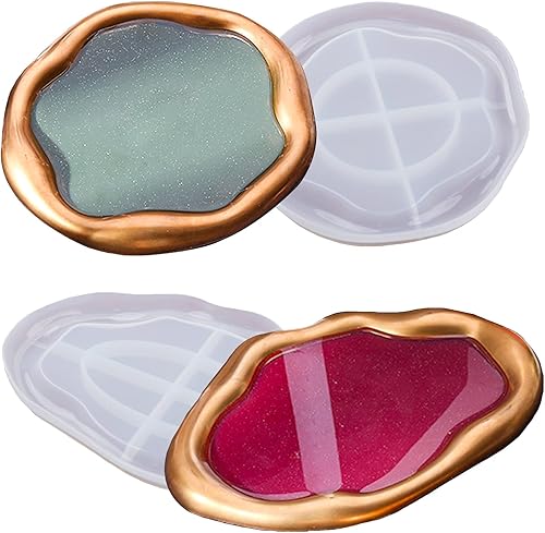 2 moldes de bandeja grande con borde ovalado redondo de silicona para resina epoxi en forma de nube, bandeja de joyería para candelabros, moldes