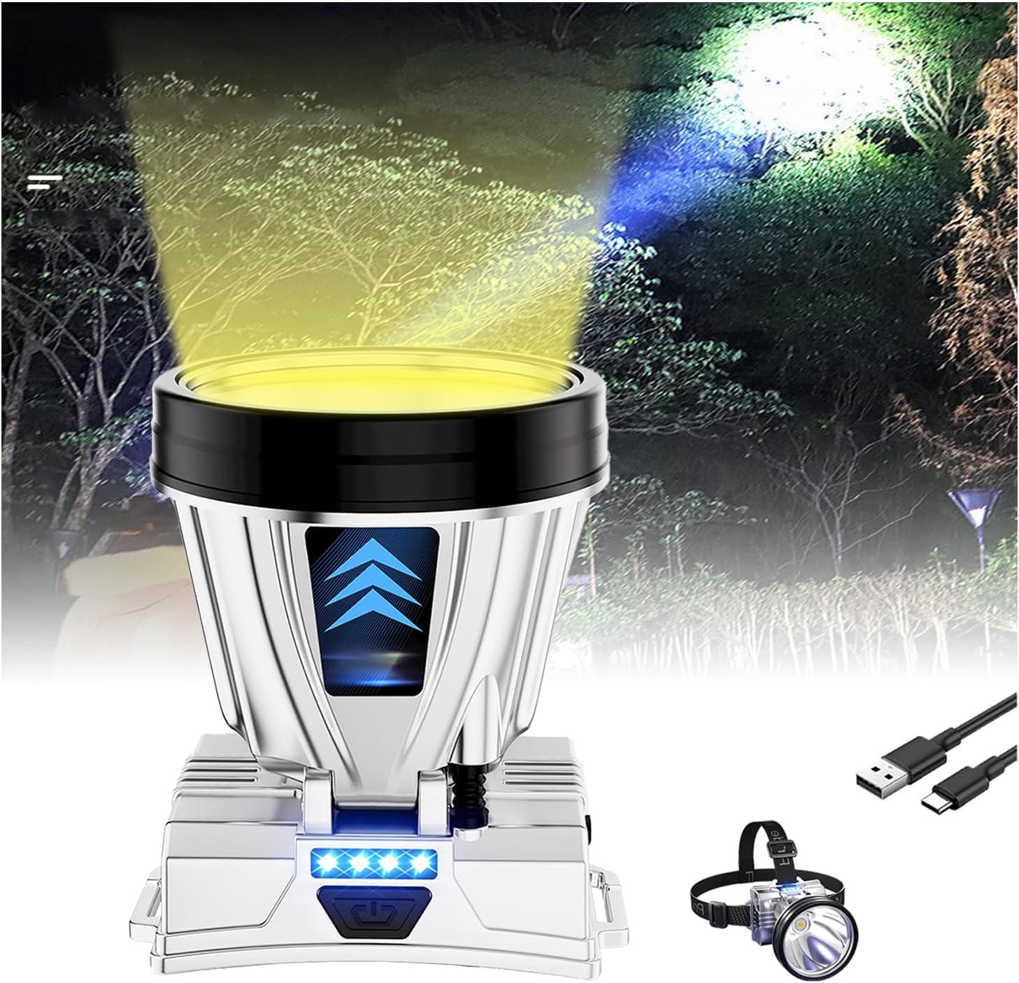INXKED Super Bright Rechargeable High Power Headlamp, LED Headlamp Rechargeable Head Lamp, Head Lamps LED Rechargeable Bright Headlamp, Outdoor Waterproof Camping Running Portable Headlamp (A)