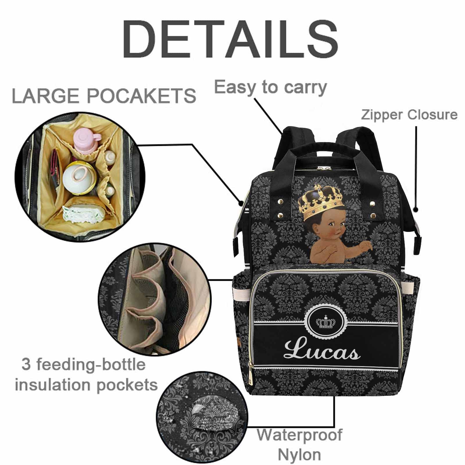 M YESCUSTOM Custom Bag with Name Personalized Black Diaper Bag Backpack Customized Mommy Bag for Women