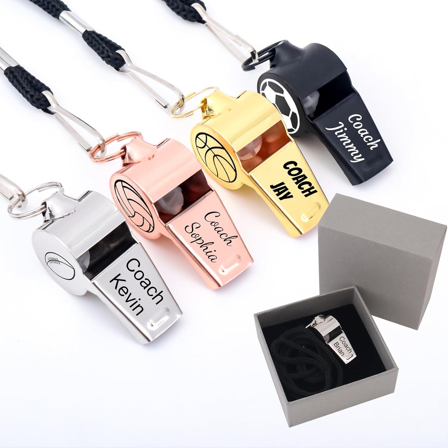 Personalized Whistle Custom Name Whistle with Gift Box Engraved Text on Three Sides Customized Gift Whistle for Coach Referee Teacher Gift for Coach for Coach
