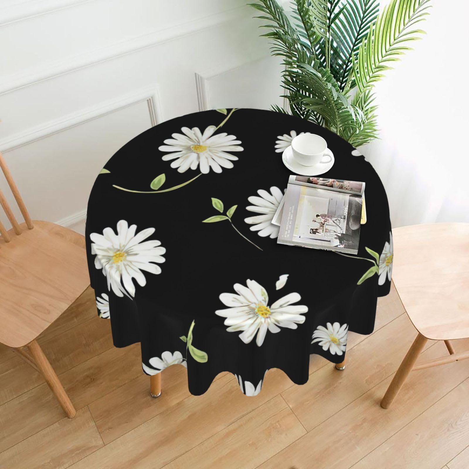 Zcmkjlg daisy Print Quick Ship Round Tablecloth 60in Polyester Washable Cover for Dining Room