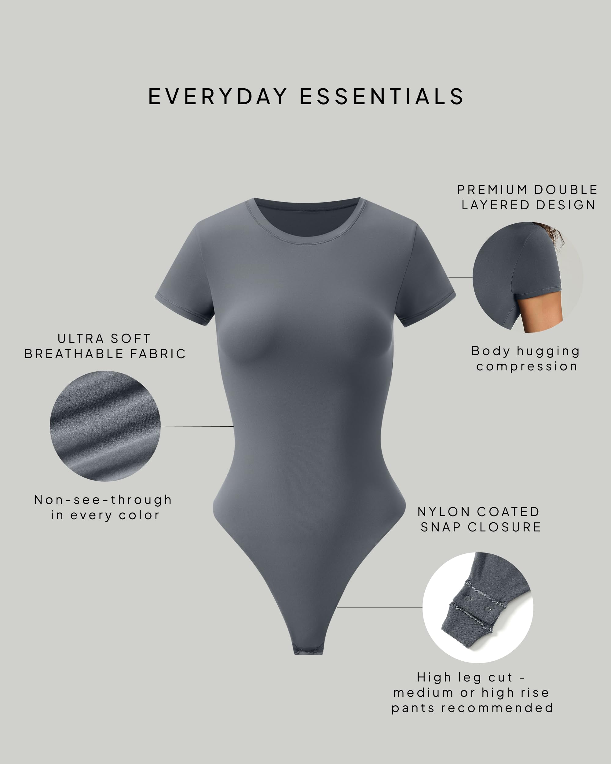 PAVOI ACTIVE Body suave de manga corta para mujer, con doble forro, cuello redondo, esencial para el día a día
