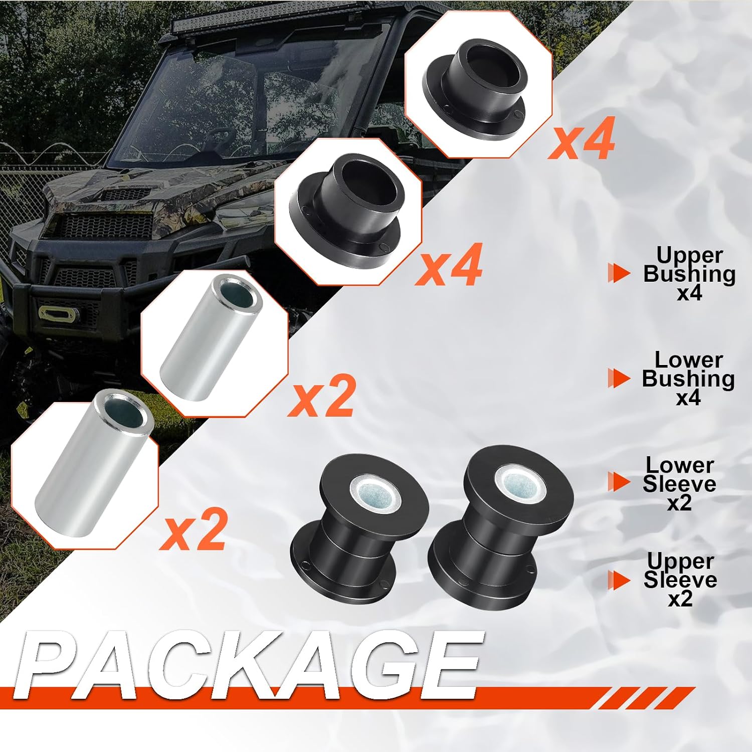 Front Shock Absorber Bushings Sleeve Kit 8Pcs For Polaris RZR 570 800 Sportsman 550 850 1000 Scrambler 850